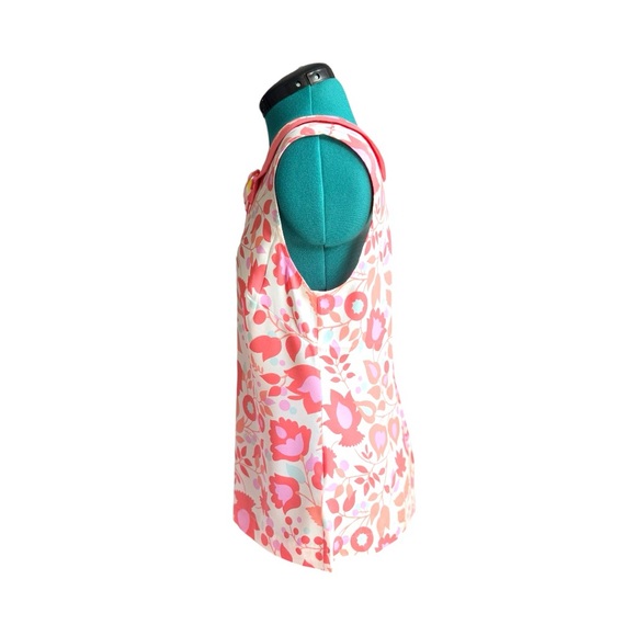 Boden Pink Coral and Red Bib Collar Floral Sleeveless Blouse - Picture 4 of 8